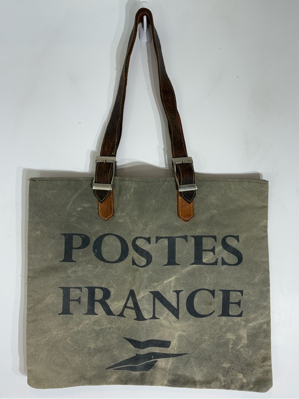 Postes France Canvas Tote Bag Leather Buckle Straps French Market